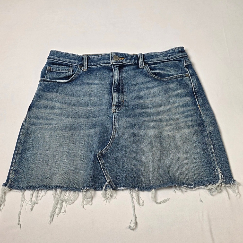 Banana Republic Denim Mini Skirt Women 10 Blue Frayed Hem Distressed Medium Wash